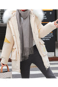 Women Loose Fit Zip Up Hooded Fur Padded Jacket