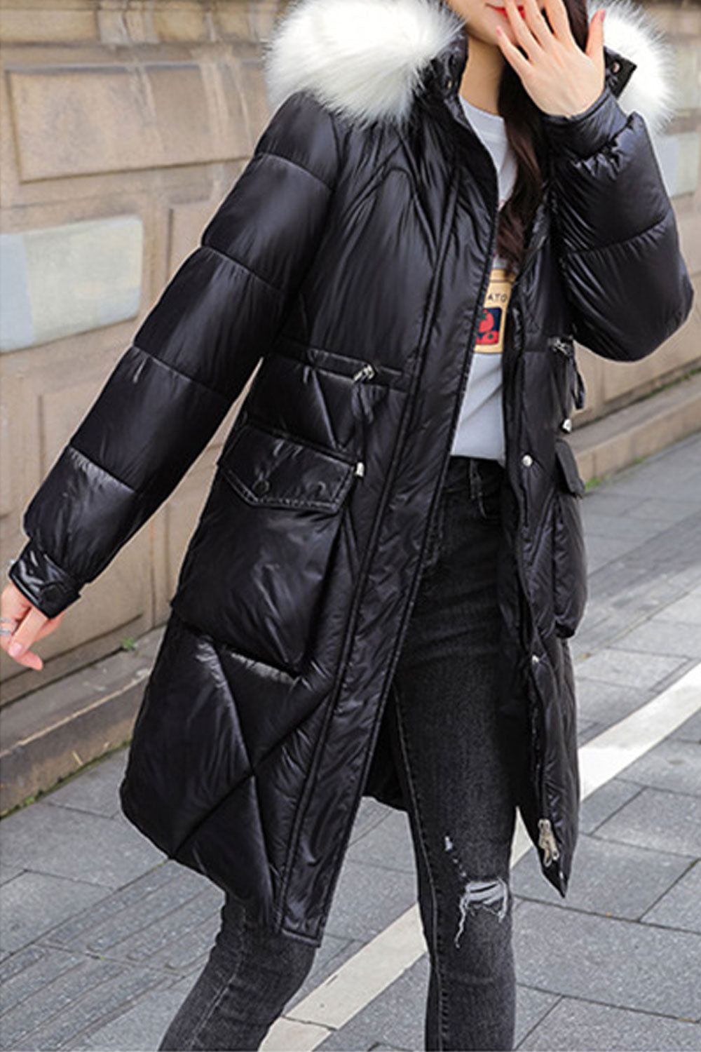 Women Cozy Hooded Long Sleeve Solid Colored Zip Up Padded Jacket