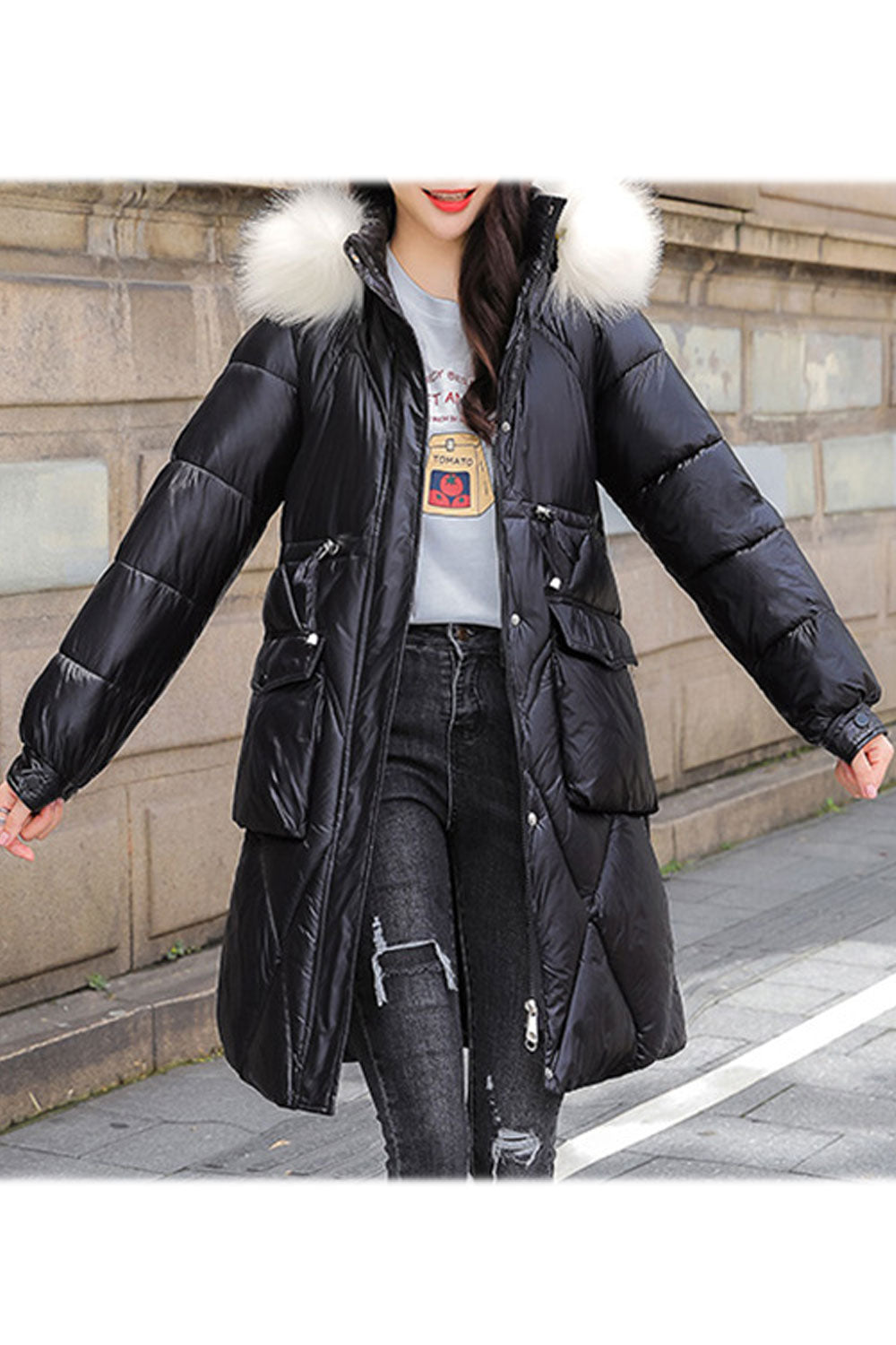 Women Cozy Hooded Long Sleeve Solid Colored Zip Up Padded Jacket