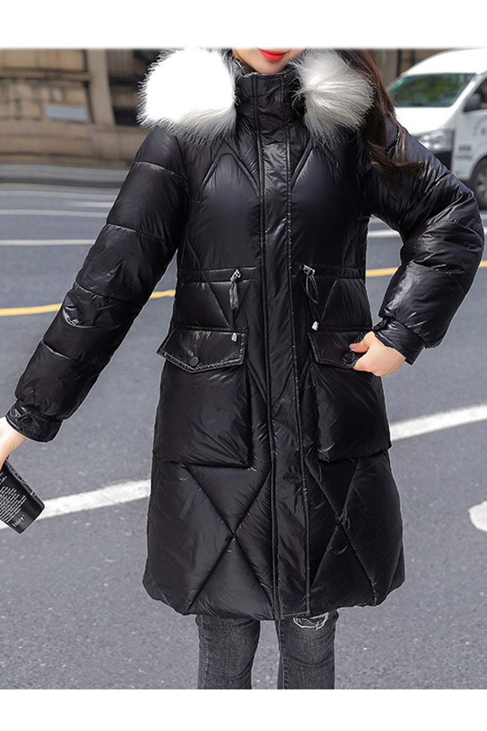 Women Cozy Hooded Long Sleeve Solid Colored Zip Up Padded Jacket