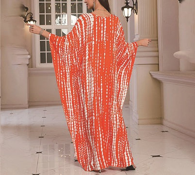 Women Fashionable Printed Style Summer Long Length Short Sleeve Soft Dress