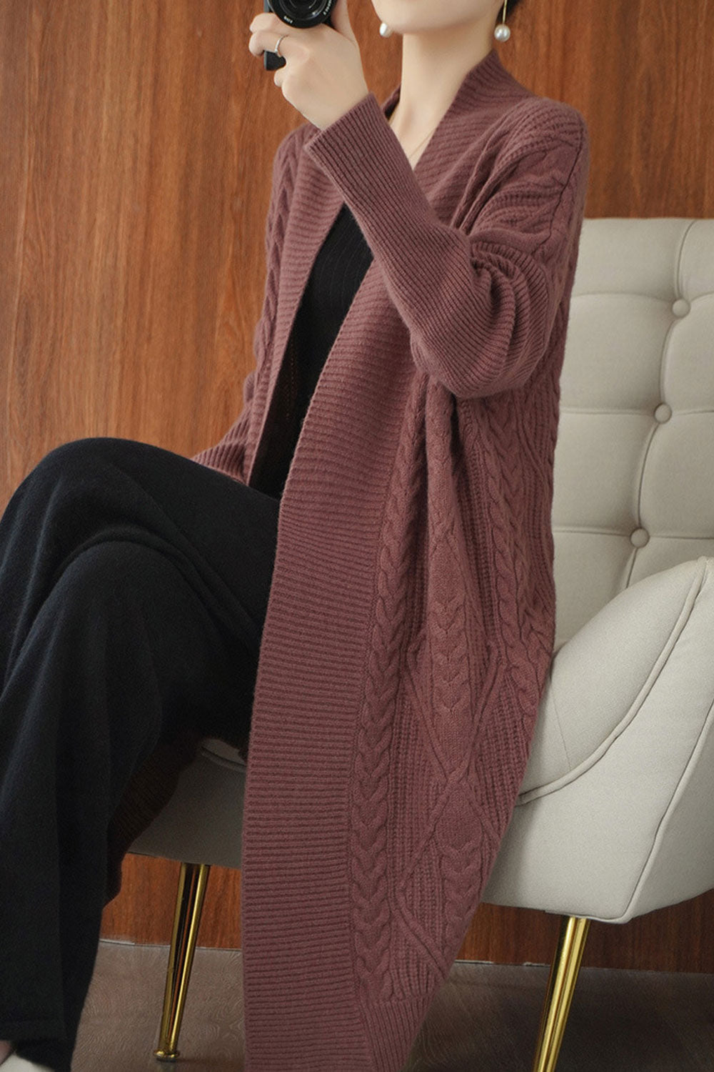 Women Lovely Mid Length Loose Style Knitted Cardigan