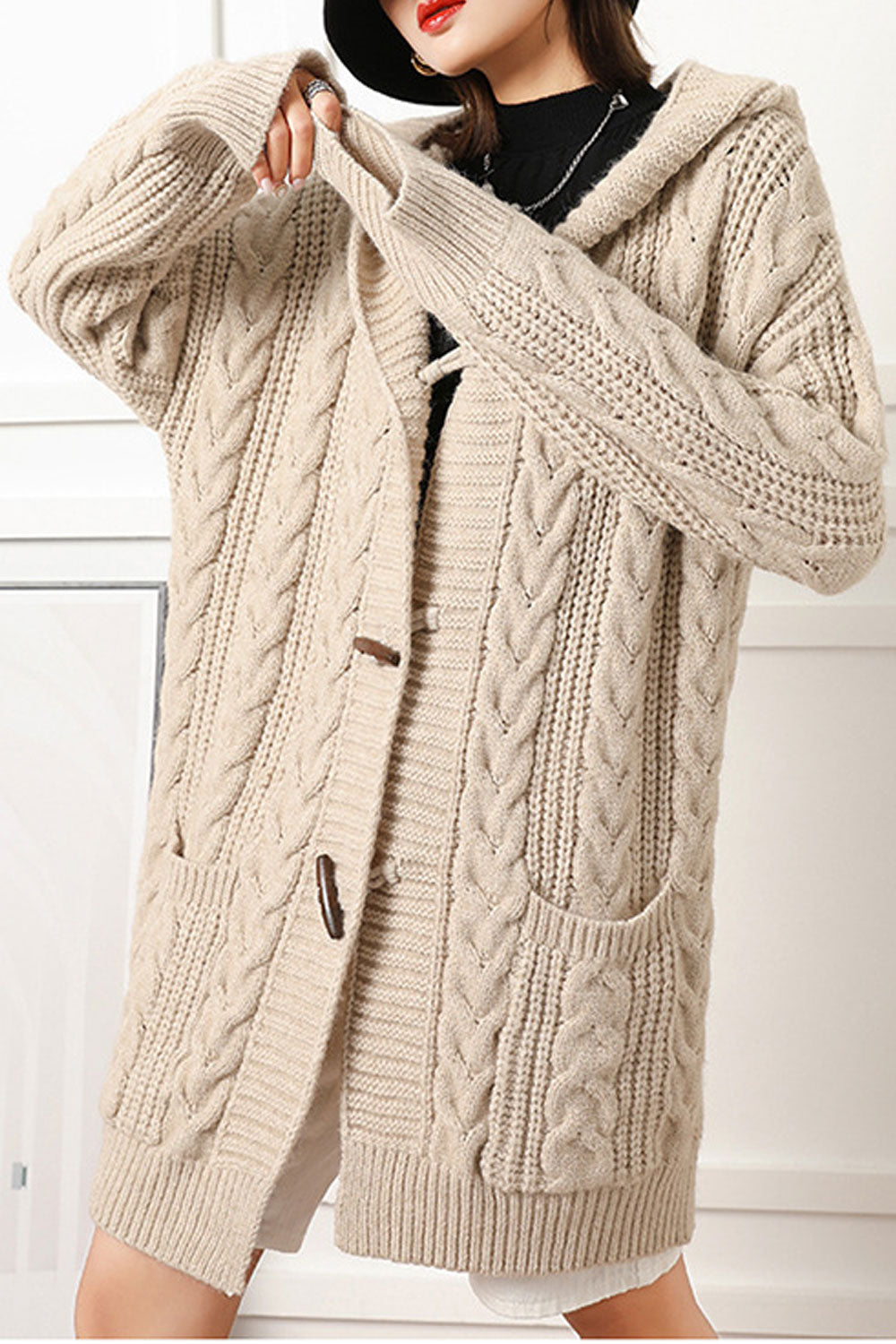 Women Cute Knee Length Button Closure Long Sleeve Casual Cardigan