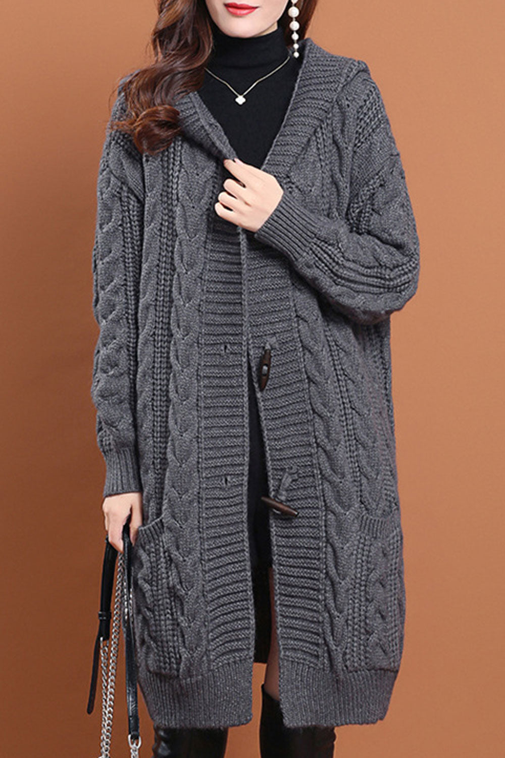 Women Cute Knee Length Button Closure Long Sleeve Casual Cardigan