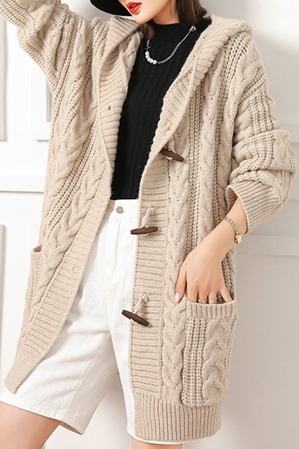 Women Cute Knee Length Button Closure Long Sleeve Casual Cardigan