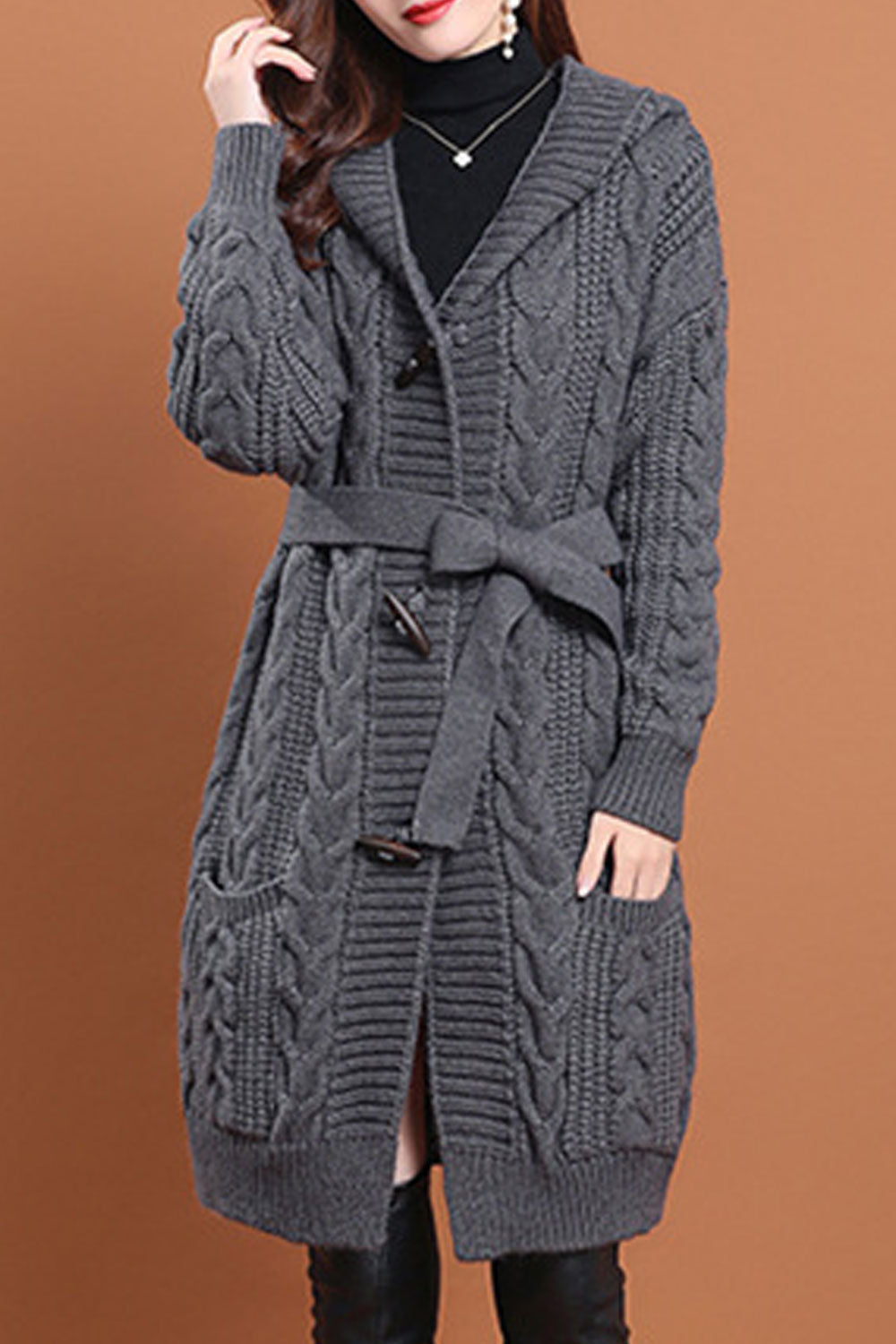 Women Cute Knee Length Button Closure Long Sleeve Casual Cardigan