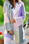 Women Loose Fit Plaid V-Neck Button Closure Warm Cardigan
