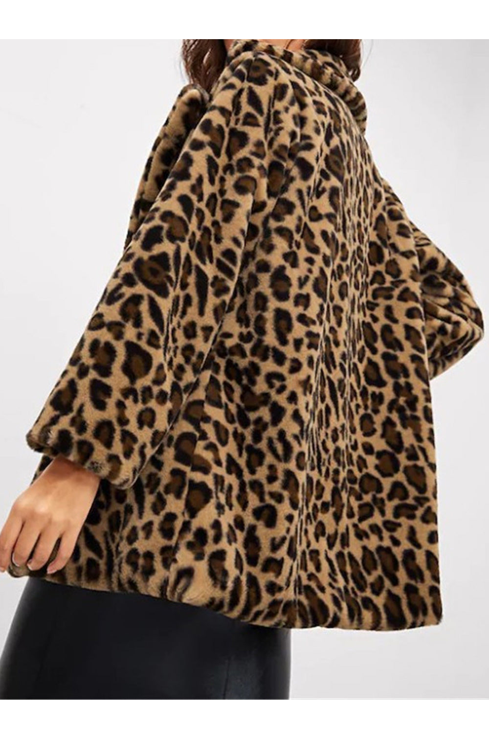Women Stylish Loepard Pattern Lapel Collar Autumn & Winter Long Coat