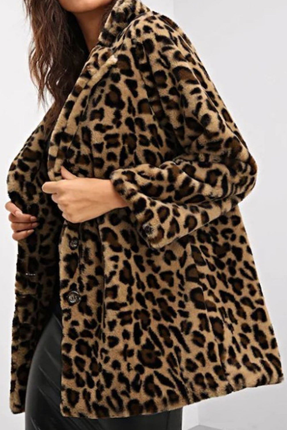 Women Stylish Loepard Pattern Lapel Collar Autumn & Winter Long Coat