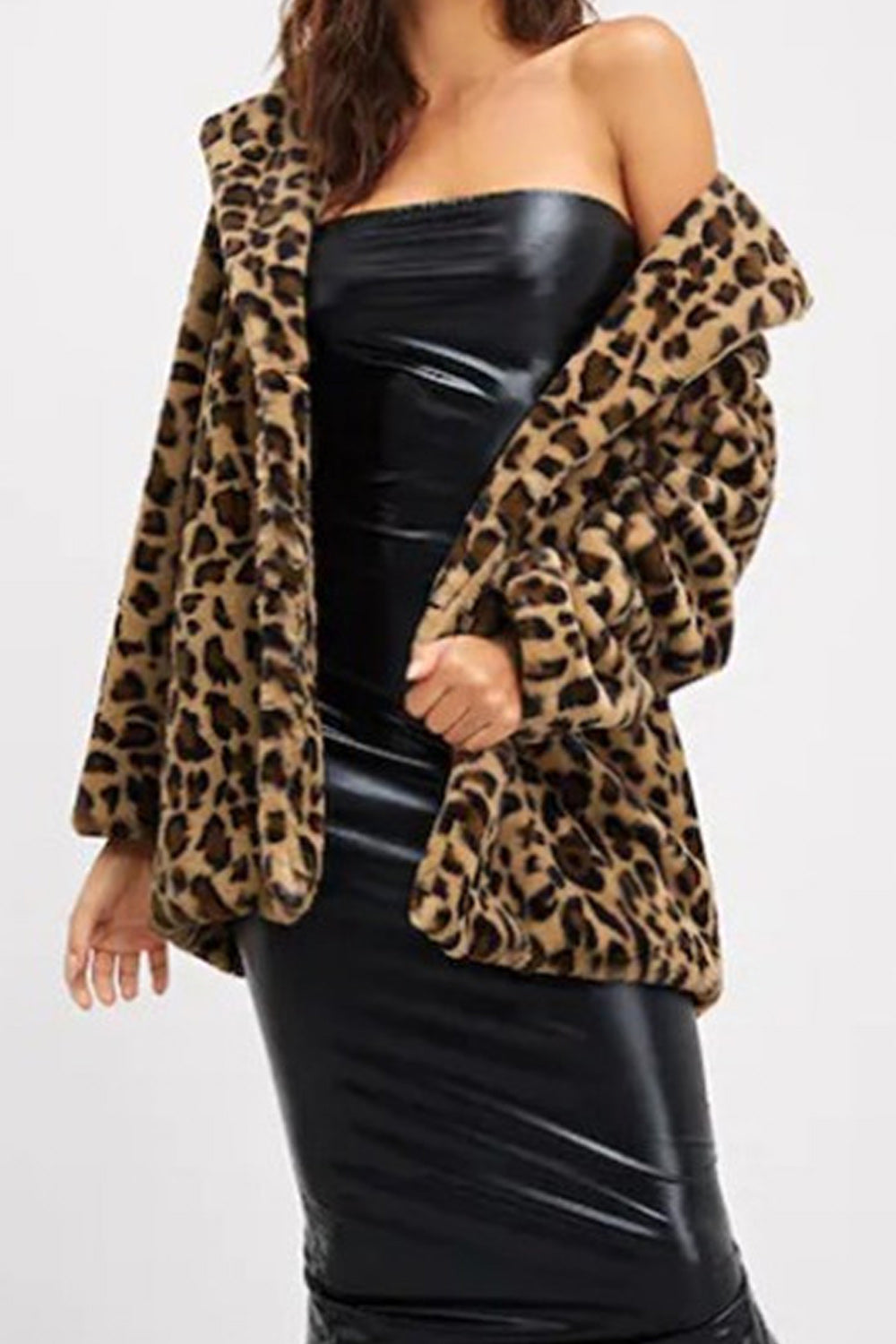 Women Stylish Loepard Pattern Lapel Collar Autumn & Winter Long Coat