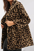 Women Stylish Loepard Pattern Lapel Collar Autumn & Winter Long Coat