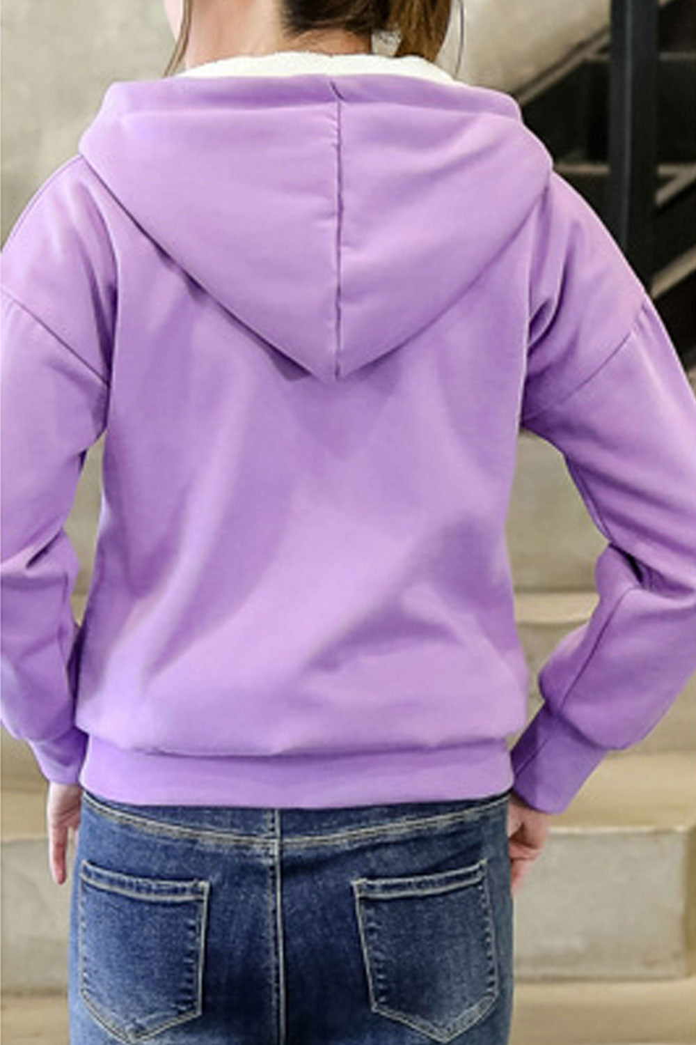 Women Zipper Closure Solid Color Hooded Neck Hoodie