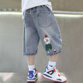 Kids Boys New Fashion Middle Waist Elastic Belt Solid Color Summer Casual Trendy Scarecrow Soft Denim Cropped Pants Jeans Shorts