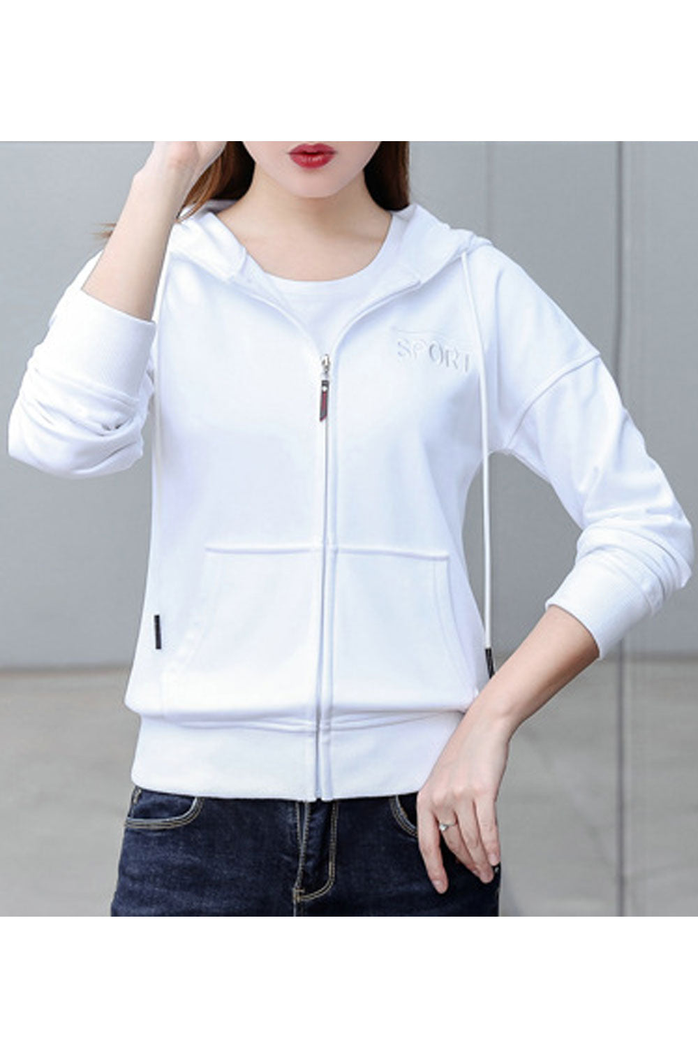 Women Regular Fit Solid Color Zip Up Style Decent Hoodie