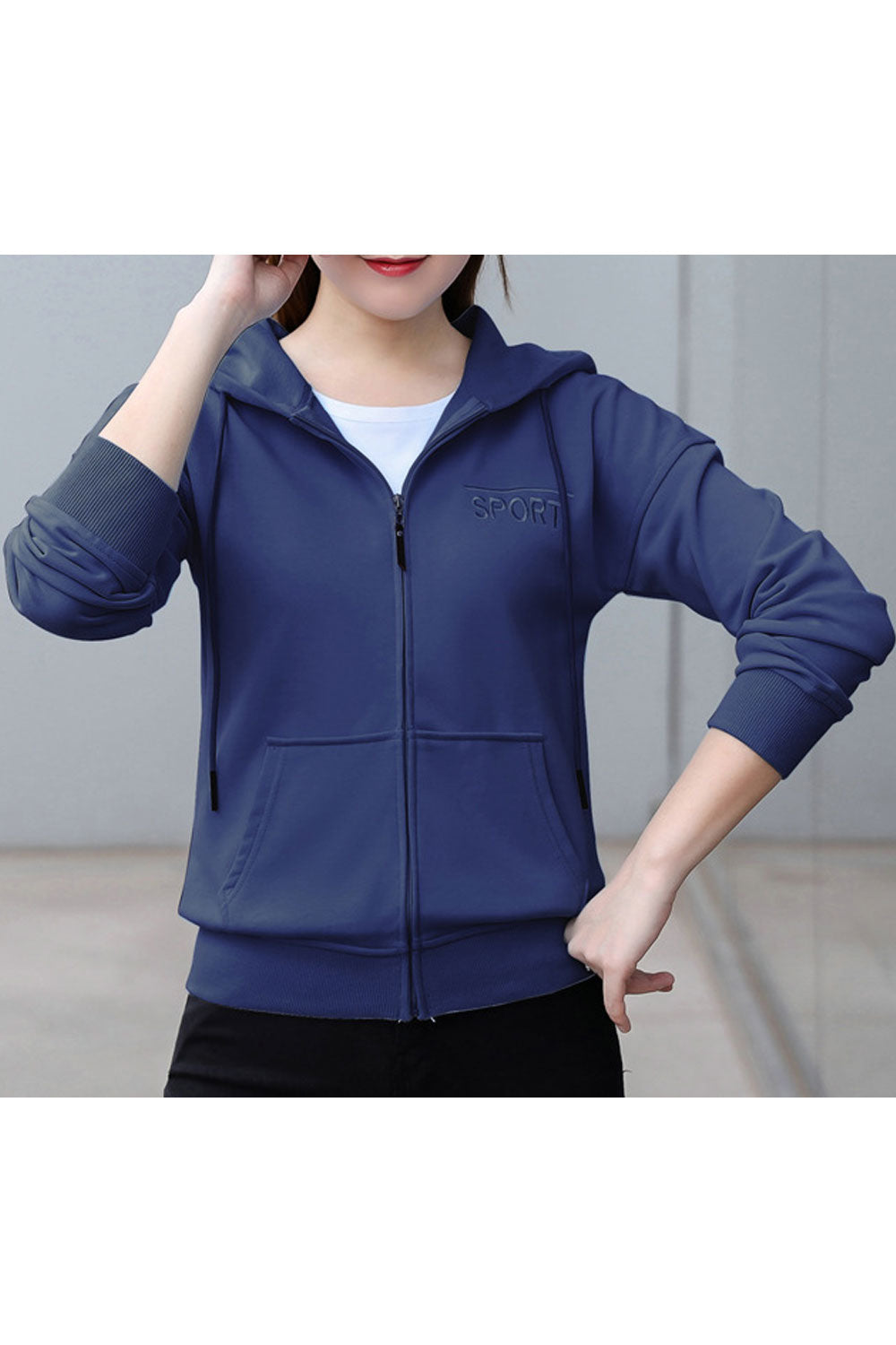 Women Regular Fit Solid Color Zip Up Style Decent Hoodie