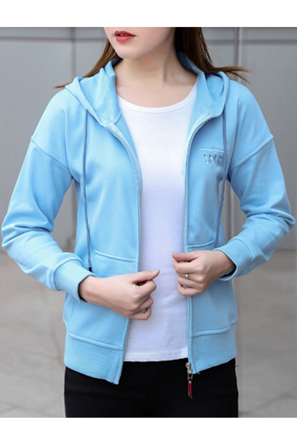 Women Regular Fit Solid Color Zip Up Style Decent Hoodie