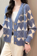 Women V-Neck Diamong Pattern Beautiful Cardigan