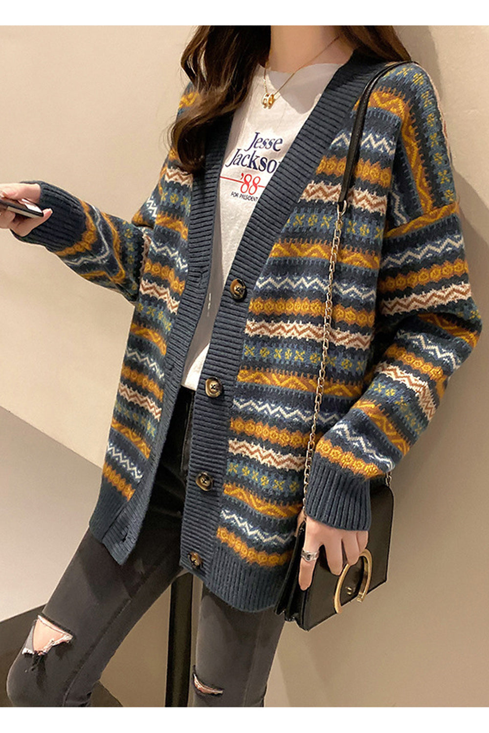 Women Striped Pattern Soft Long Sleeve Comfortable Cardigan