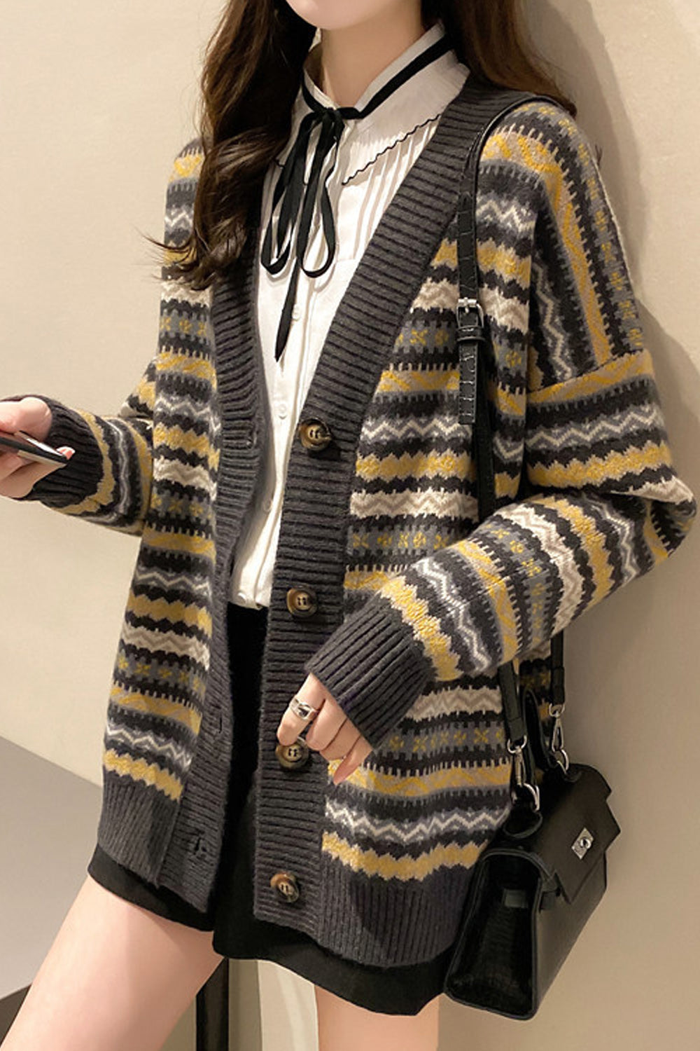 Women Striped Pattern Soft Long Sleeve Comfortable Cardigan