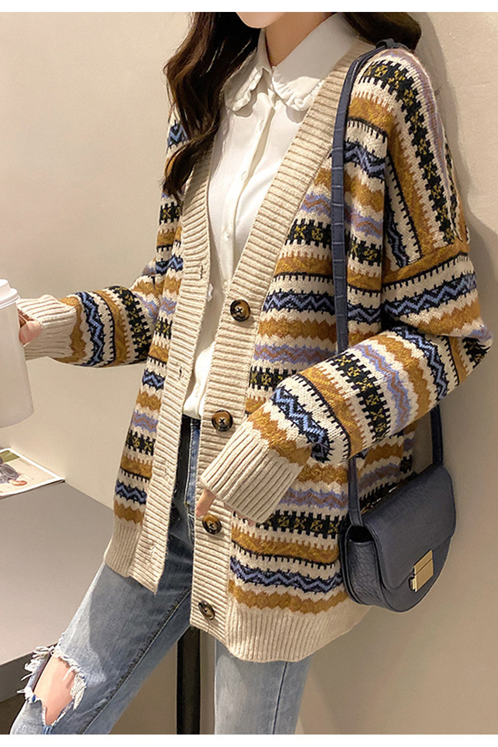 Women Striped Pattern Soft Long Sleeve Comfortable Cardigan