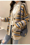 Women Striped Pattern Soft Long Sleeve Comfortable Cardigan