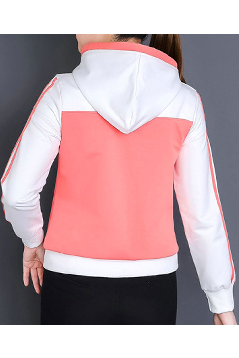 `Women High Neck Breathable Contrast Color Hoodie