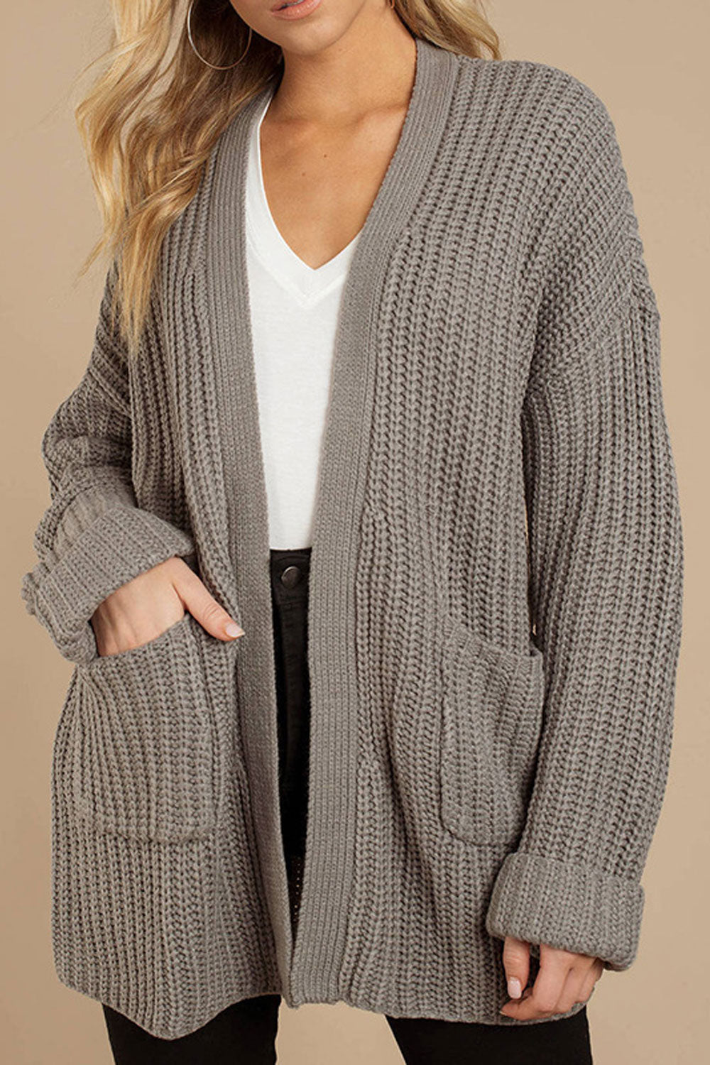 Women Comfortable Front Open Long Sleeve Solid Color Pattern Cardigan