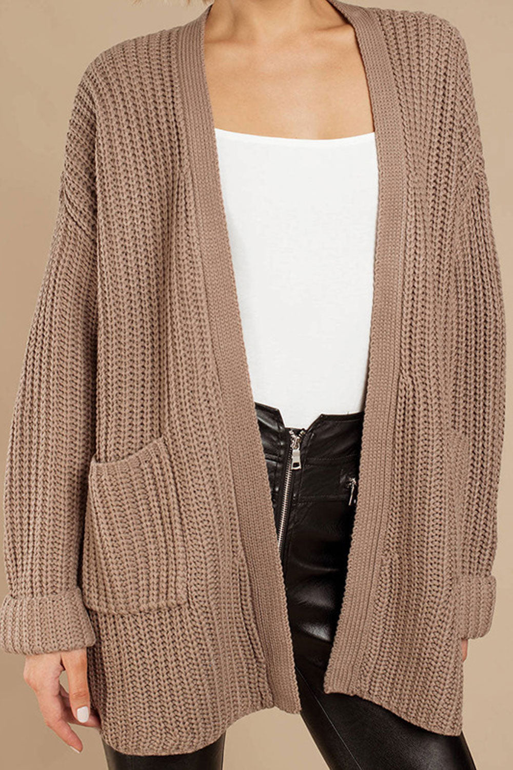 Women Comfortable Front Open Long Sleeve Solid Color Pattern Cardigan