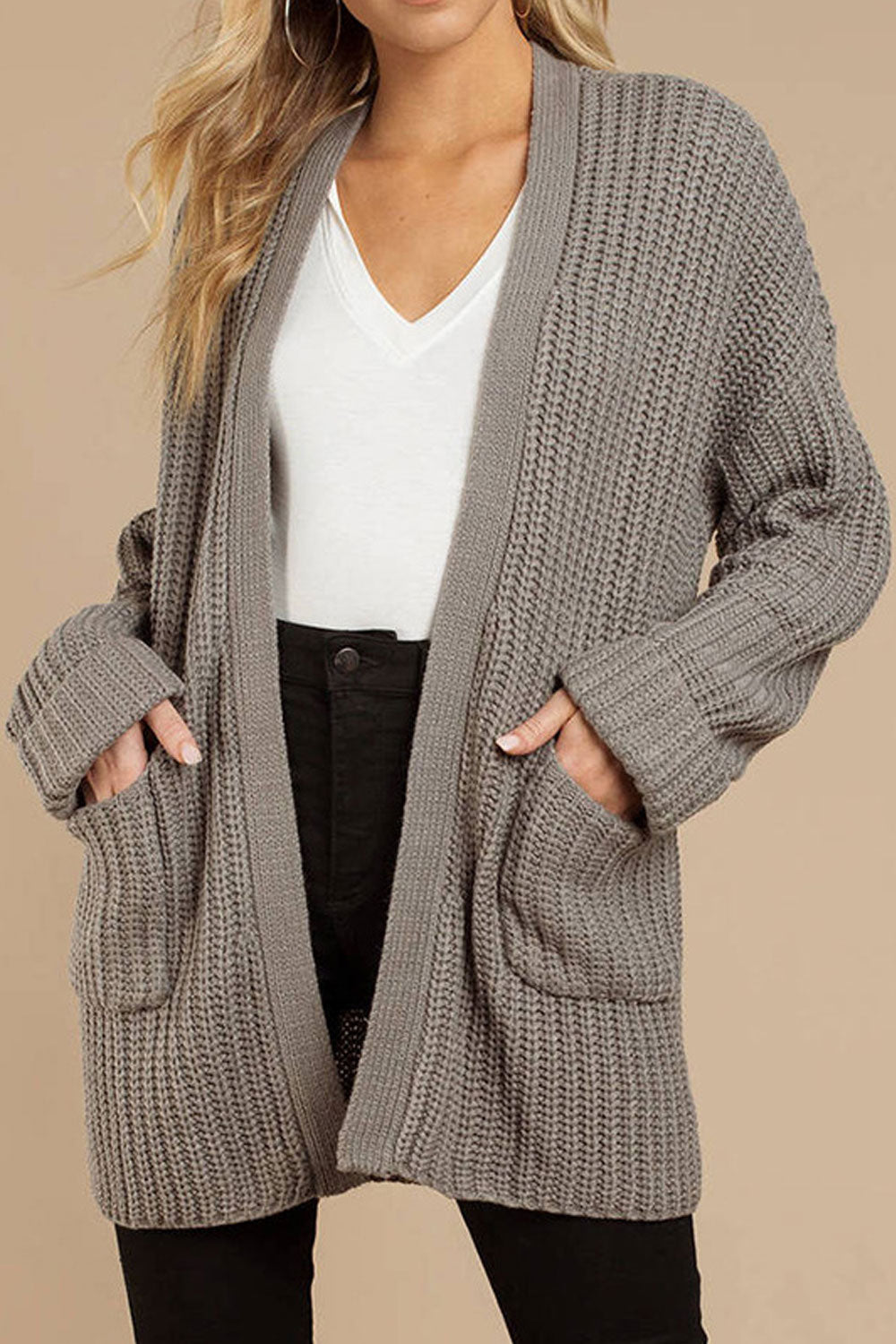 Women Comfortable Front Open Long Sleeve Solid Color Pattern Cardigan