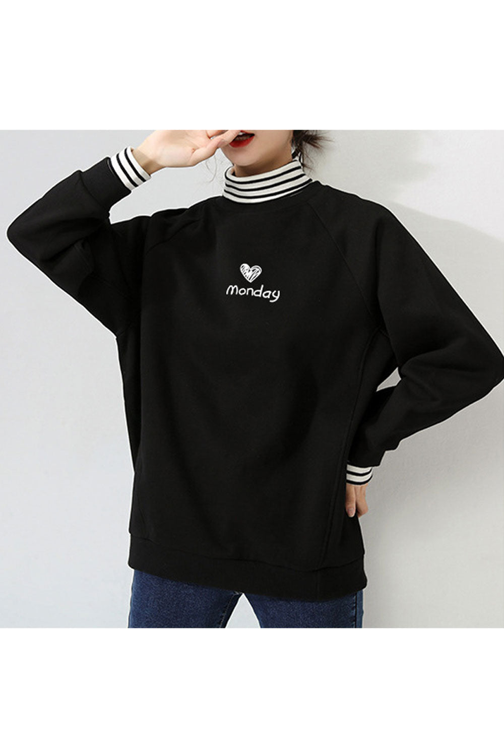 Women Stylish Solid Color Loose Fit Warm Sweatshirt