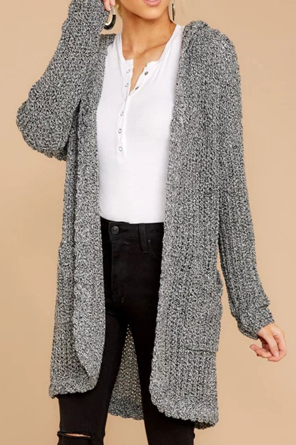 Women Cute Solid Colored Easy Hooded Neck Front Open Cardigan
