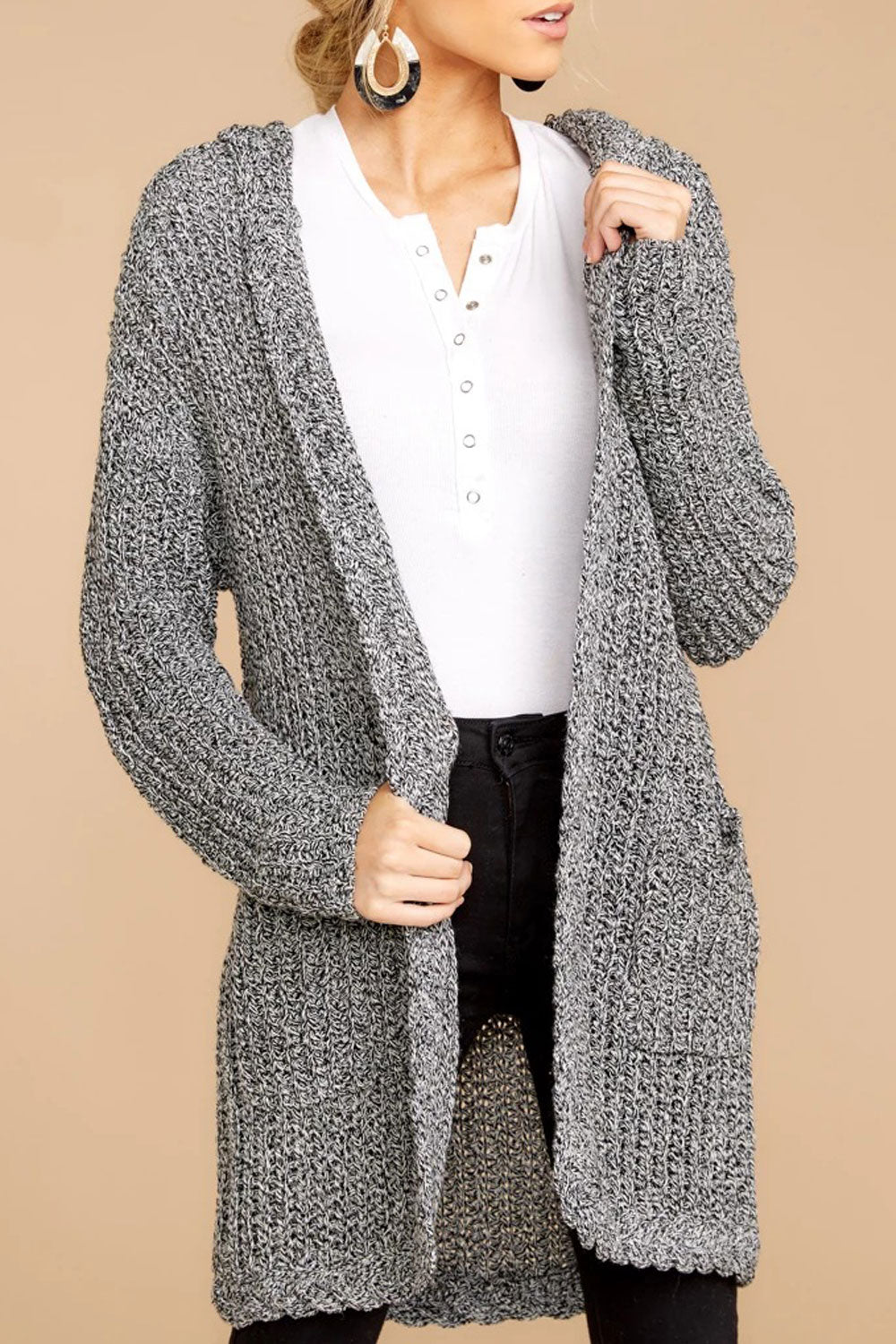 Women Cute Solid Colored Easy Hooded Neck Front Open Cardigan