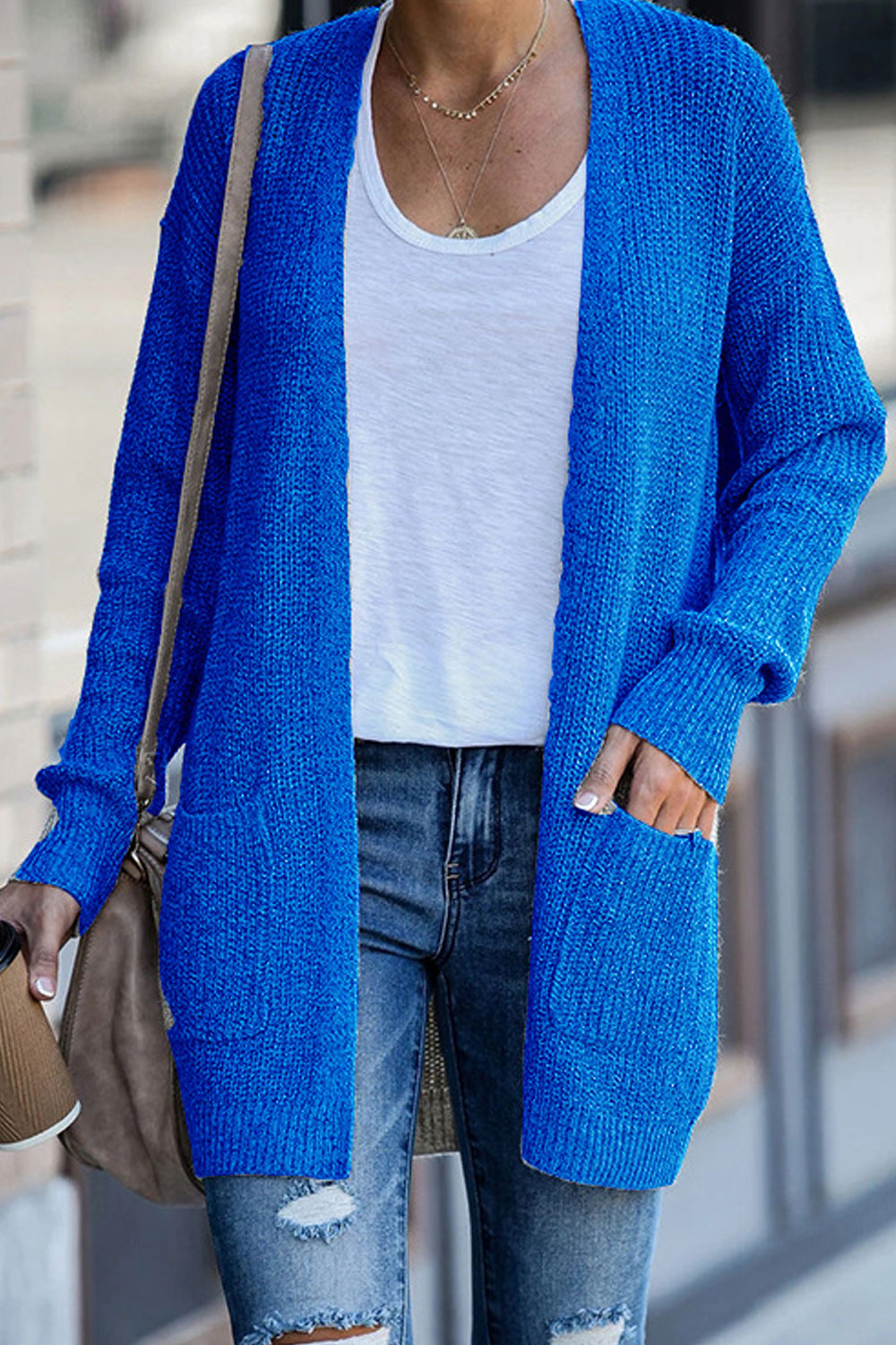 Women Round Neck Long Sleeve Comfortable Cozy Casual Winter Cardigan