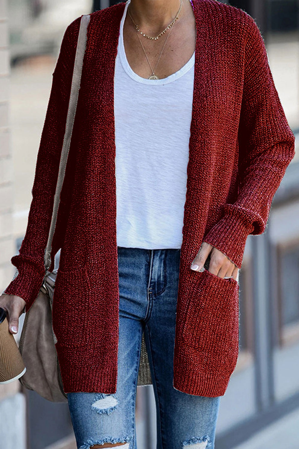 Women Round Neck Long Sleeve Comfortable Cozy Casual Winter Cardigan