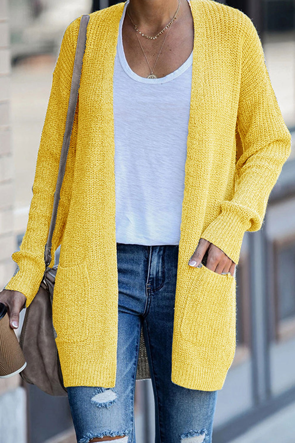 Women Round Neck Long Sleeve Comfortable Cozy Casual Winter Cardigan