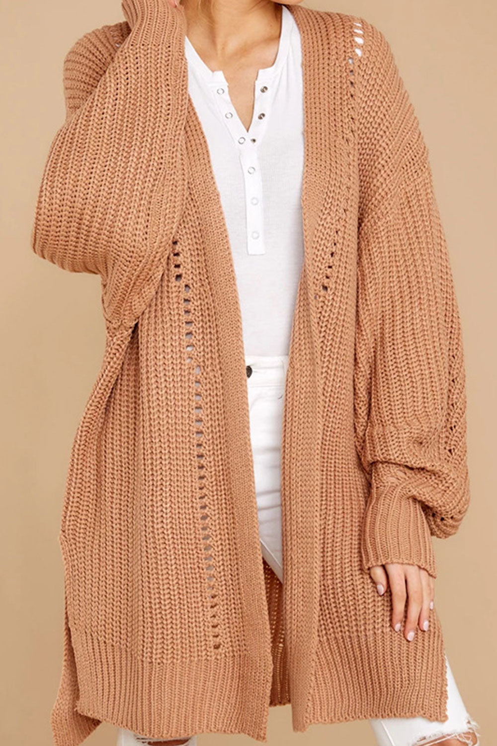 Women Front Open Style Long Sleeve Cozy Solid Pattern Modern Winter Cardigan