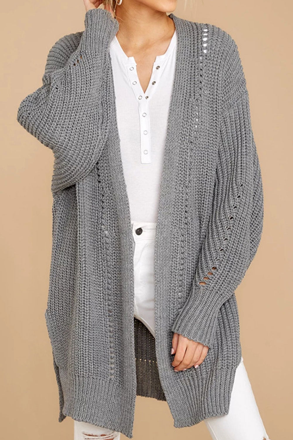 Women Front Open Style Long Sleeve Cozy Solid Pattern Modern Winter Cardigan