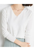 Women Solid Color V-Neck Regular Fit Cozy Sweater