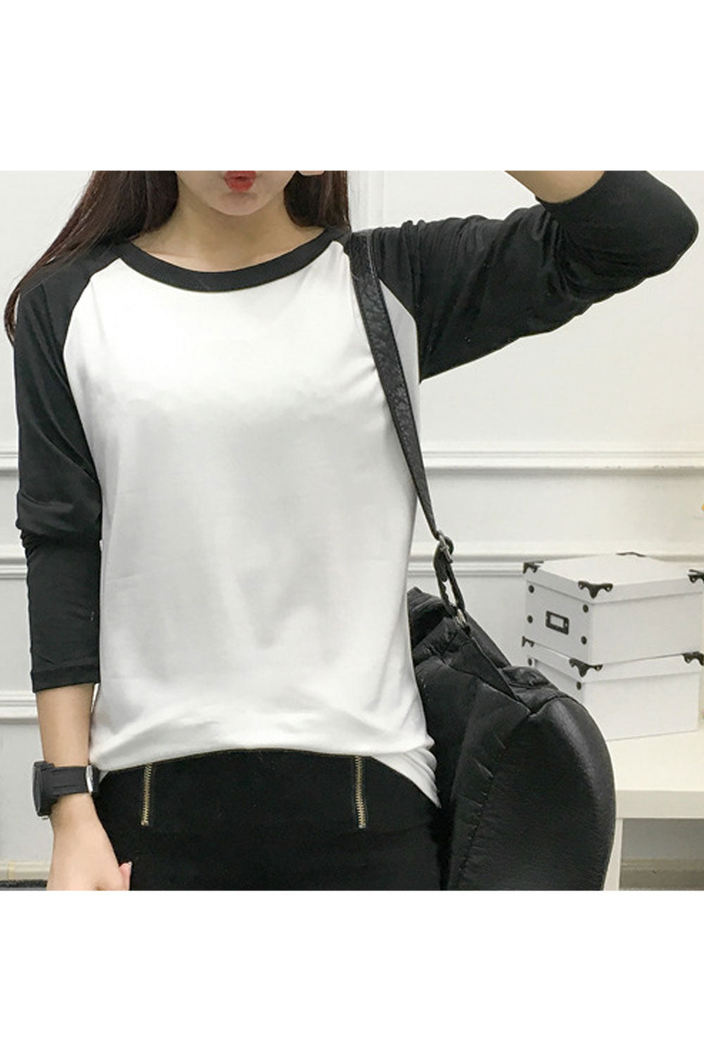 Women Casual Wear Contrast Color Long Sleeve Breathable Sweatshirt
