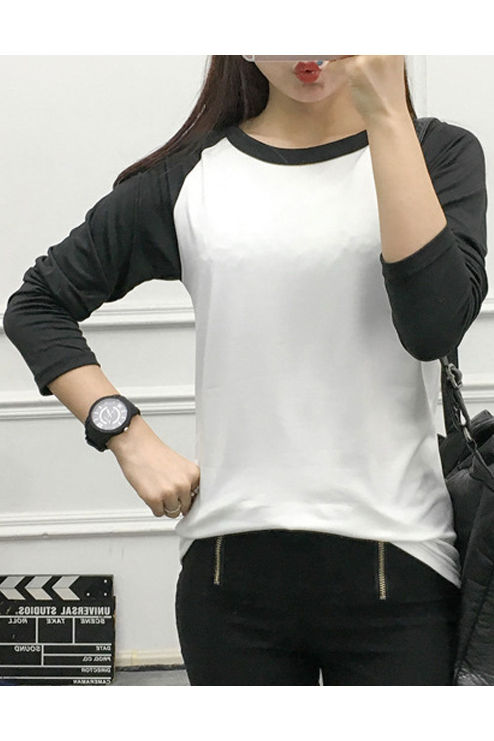 Women Casual Wear Contrast Color Long Sleeve Breathable Sweatshirt