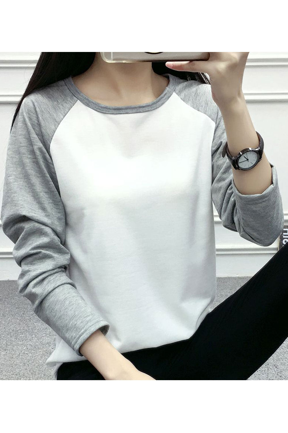 Women Casual Wear Contrast Color Long Sleeve Breathable Sweatshirt