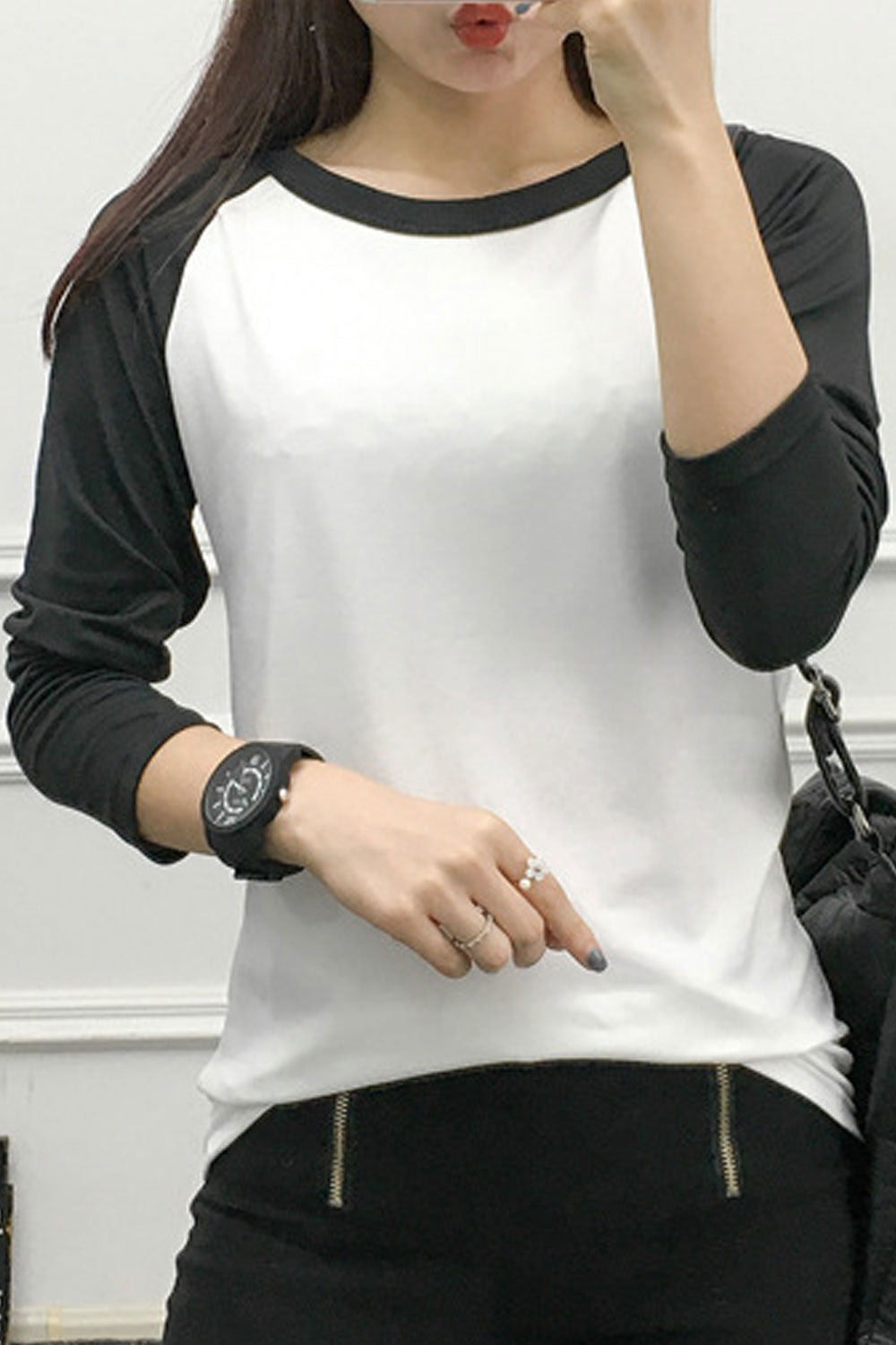 Women Casual Wear Contrast Color Long Sleeve Breathable Sweatshirt