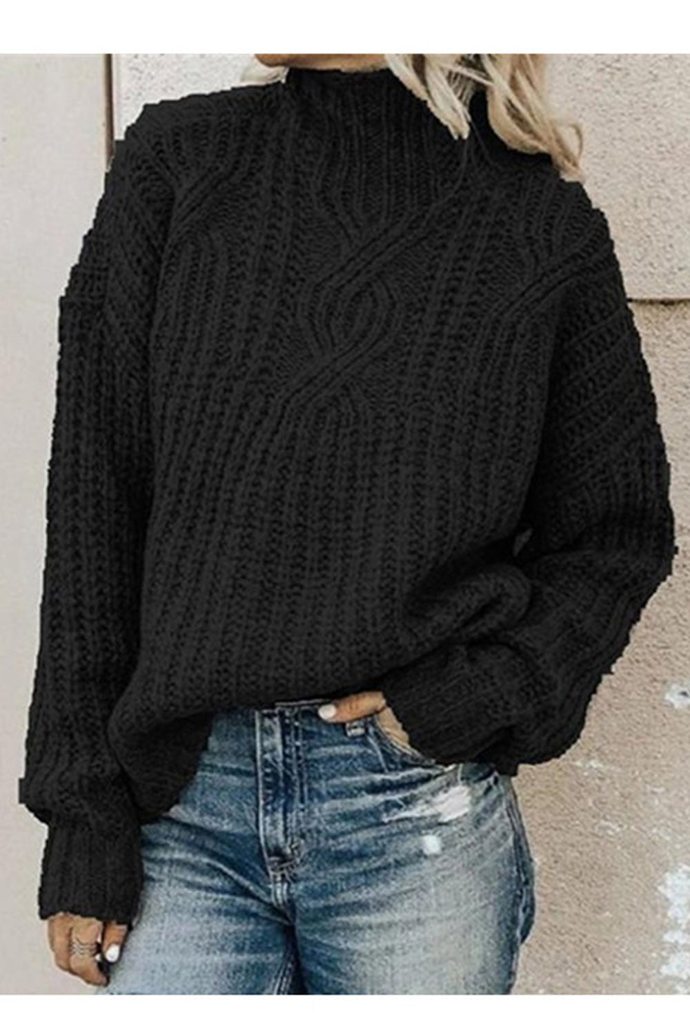 Women Loose Long Sleeve Turtle Neck Solid Color Sweater