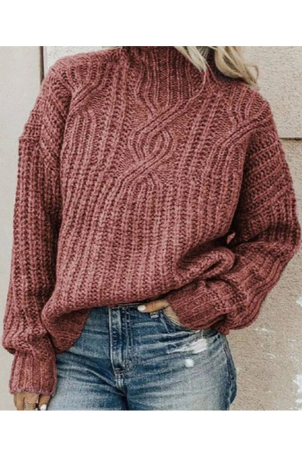 Women Loose Long Sleeve Turtle Neck Solid Color Sweater