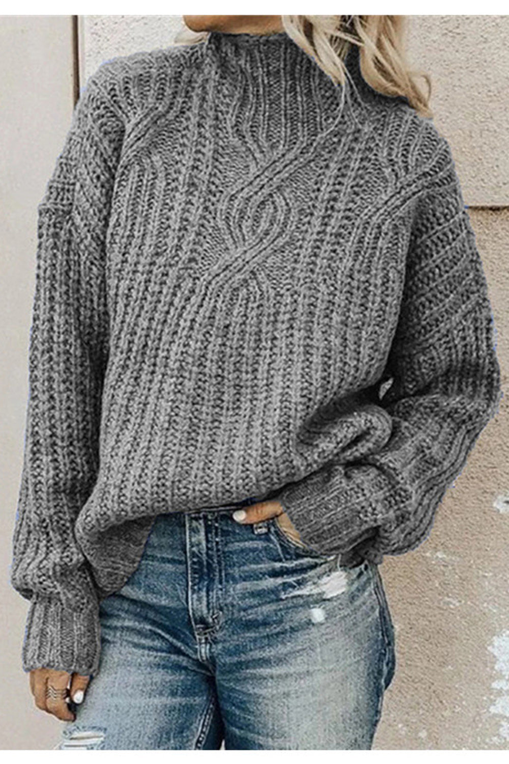 Women Loose Long Sleeve Turtle Neck Solid Color Sweater