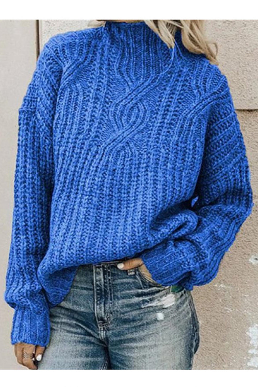 Women Loose Long Sleeve Turtle Neck Solid Color Sweater