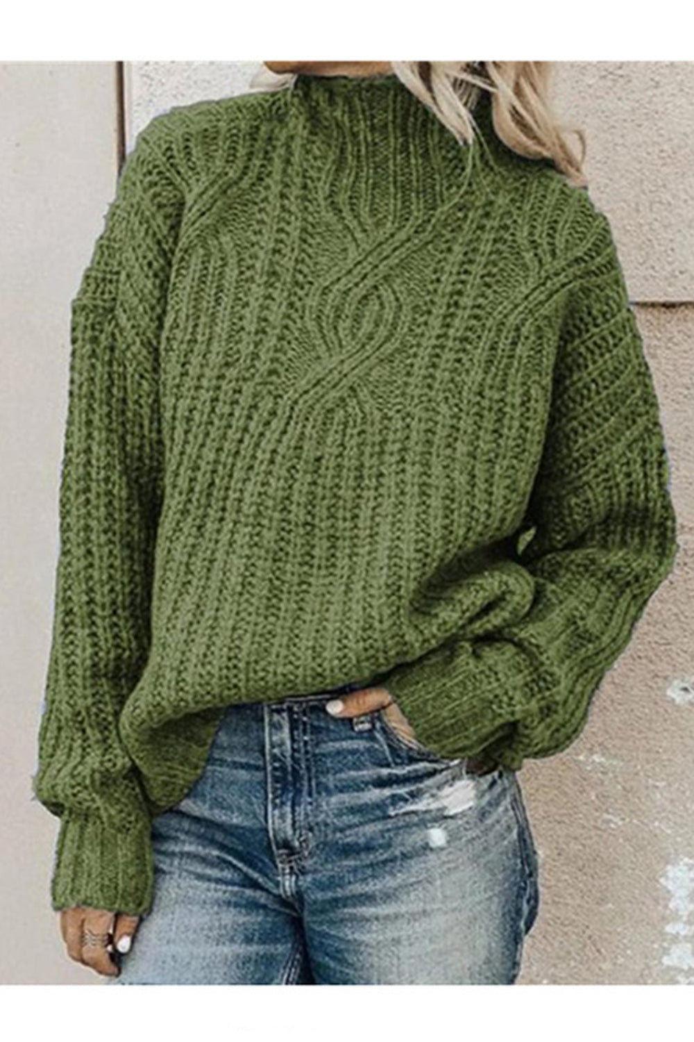 Women Loose Long Sleeve Turtle Neck Solid Color Sweater