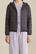 Women Hooded Collar Solid Color Cotton Padded Jacket