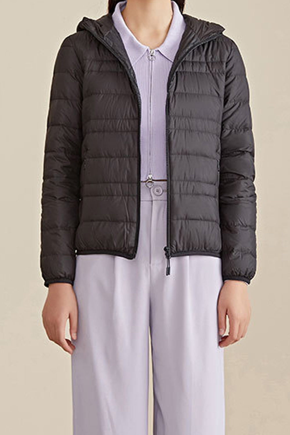 Women Hooded Collar Solid Color Cotton Padded Jacket