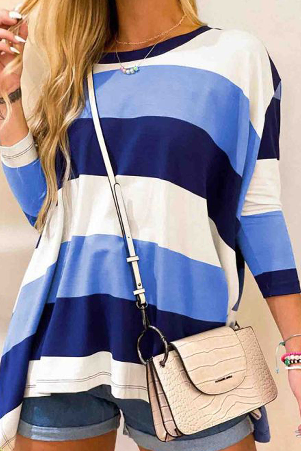 Women Loose Fit Striped Pattern Loose Fit Warm Sweatshirt